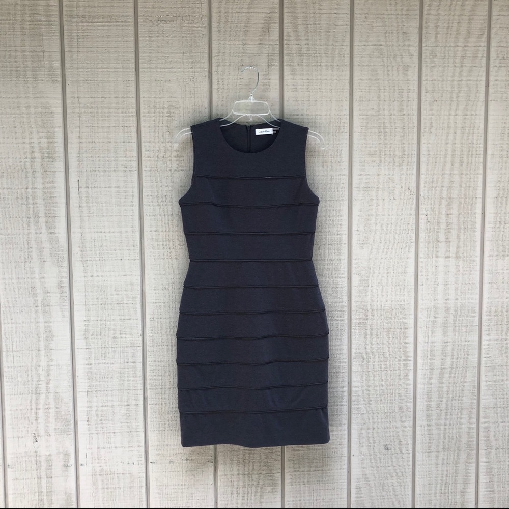 Calvin Klein • gray zipper stripe sheath dress, 4